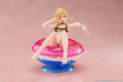 My Dress-Up Darling Aqua Float Girls Marin Kitagawa Figure Rerelease featuring Marin relaxing on a pink swim float with floral swimsuit and translucent water-style base.