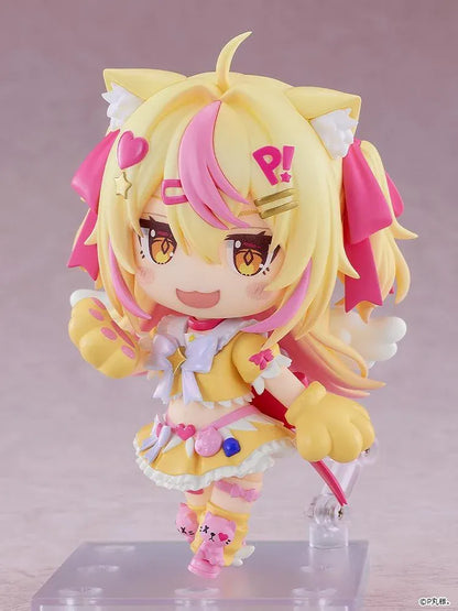 Pmarusama Nendoroid Pmarusama Figure featuring a blonde-haired character with pink highlights, golden eyes, animal ears, a yellow and pink outfit, oversized paw-shaped gloves, and matching character-themed boots.