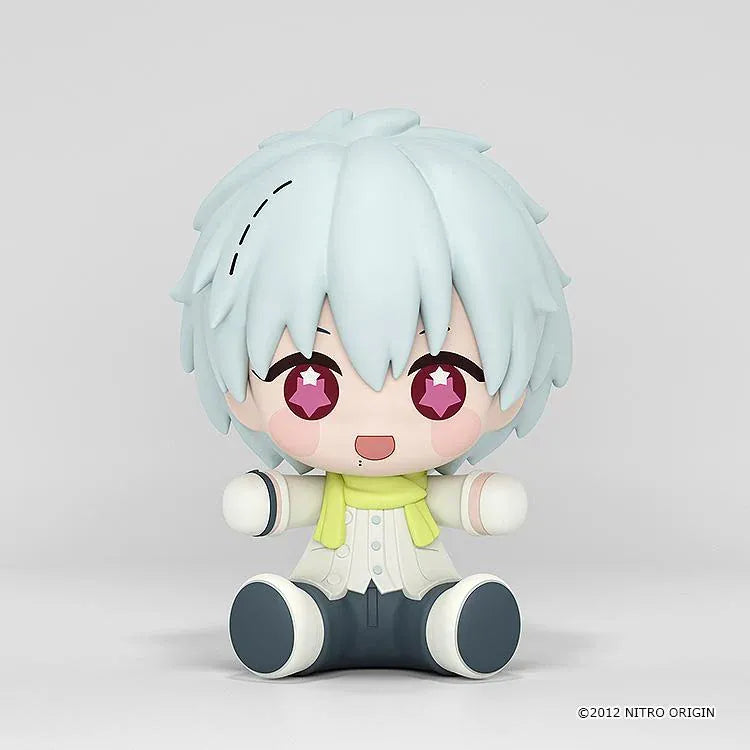 DRAMAtical Murder Huggy Good Smile Clear figure with pale hair, pink star-filled eyes, a white outfit, and a yellow scarf in a seated pose.