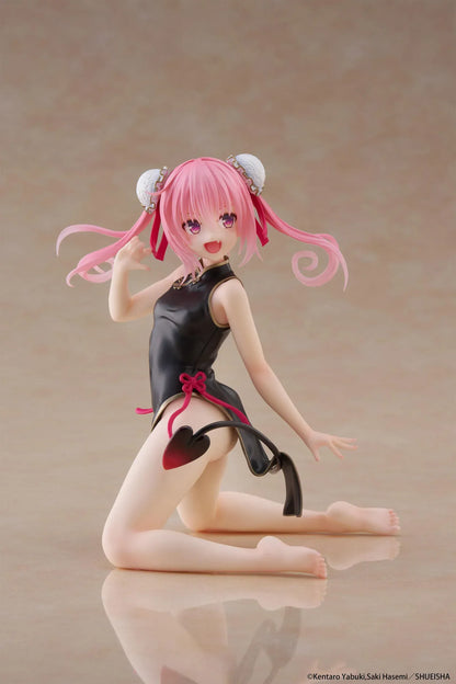 To Love-Ru Darkness Desktop Cute Nana (Chinese Dress Ver.) Figure featuring Nana Astar Deviluke in a black and red cheongsam with twin tails and heart-shaped tail design.