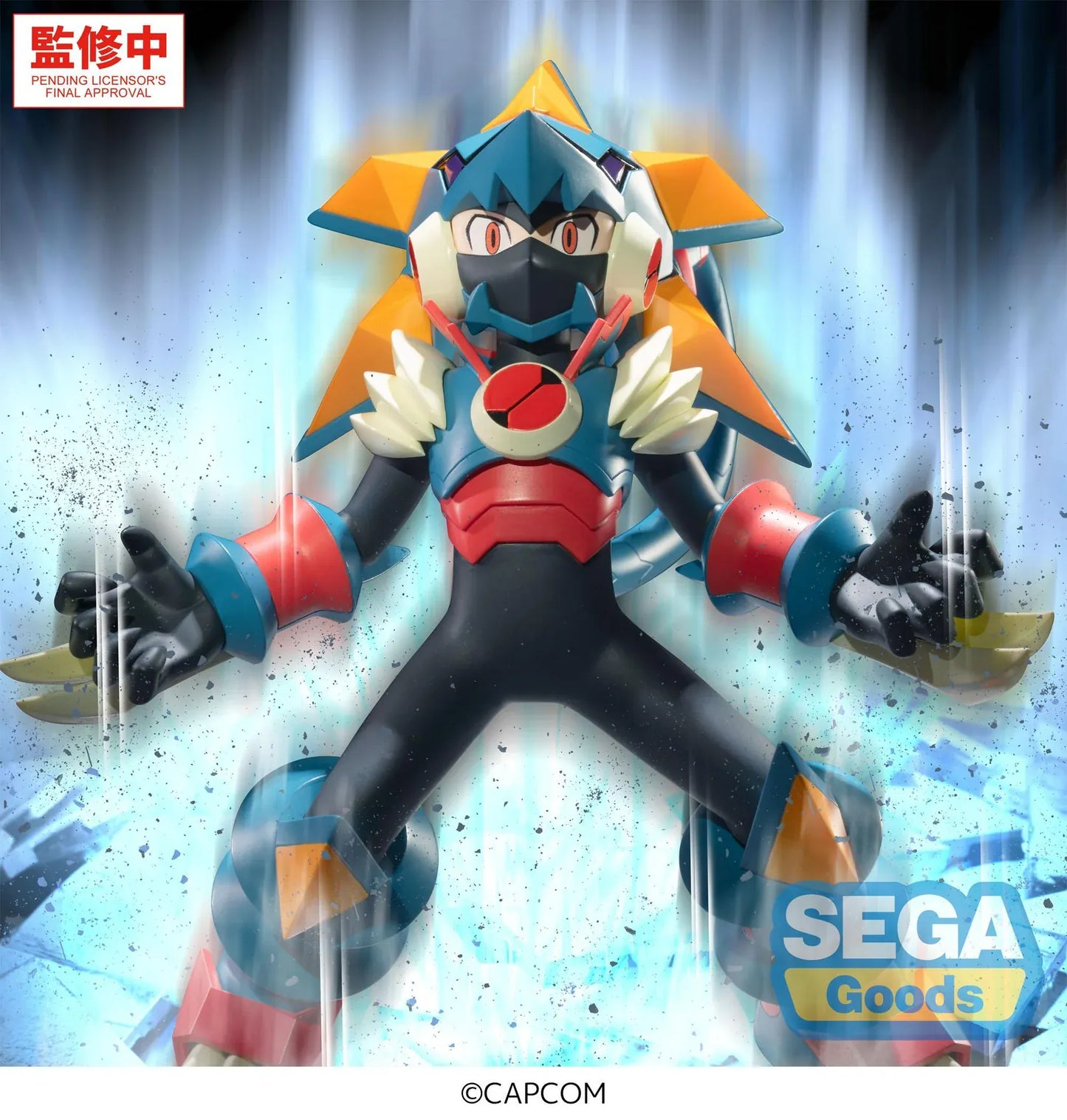 Mega Man Battle Network Luminasta Mega Man Gregar Beast Figure in dynamic pose with colorful armor and clear display base
