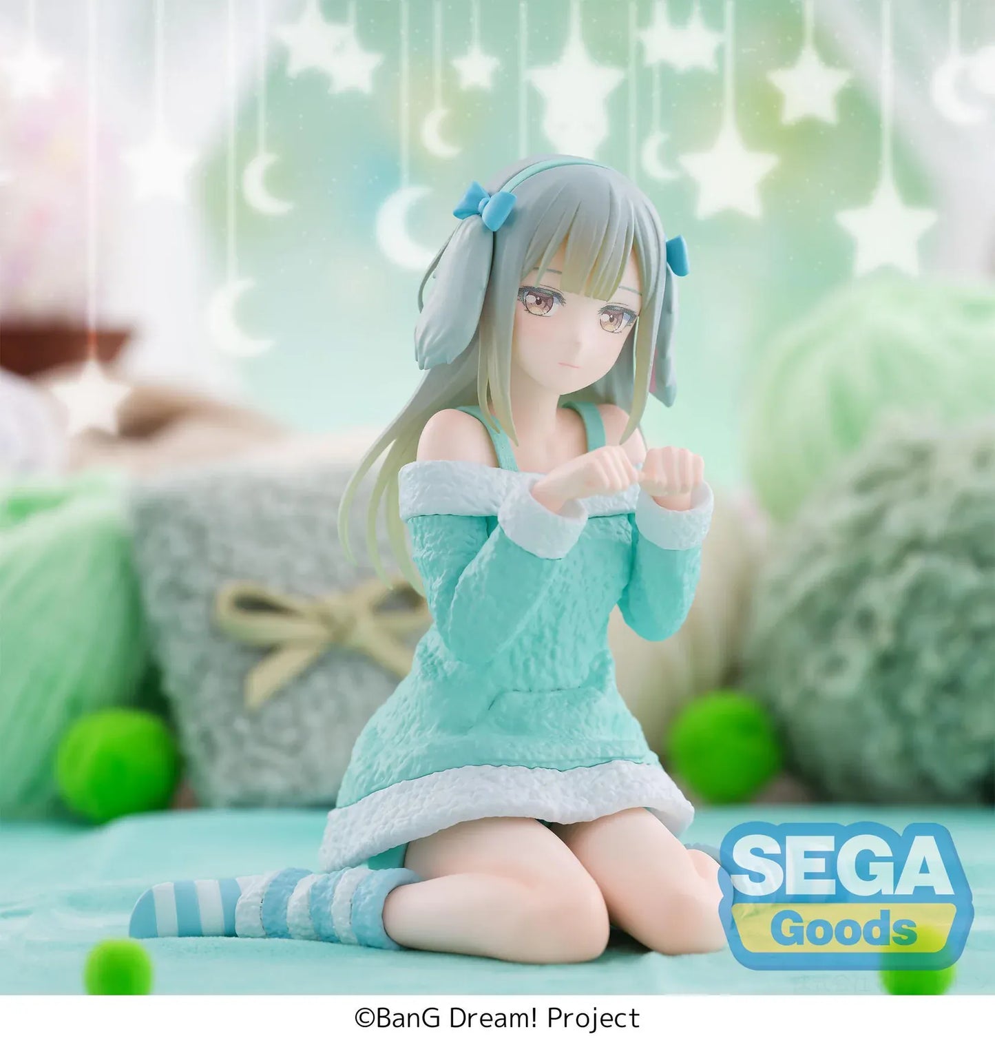BanG Dream Yumemirize Mutsumi Wakaba Pajama Party Figure wearing mint green pajamas with striped socks