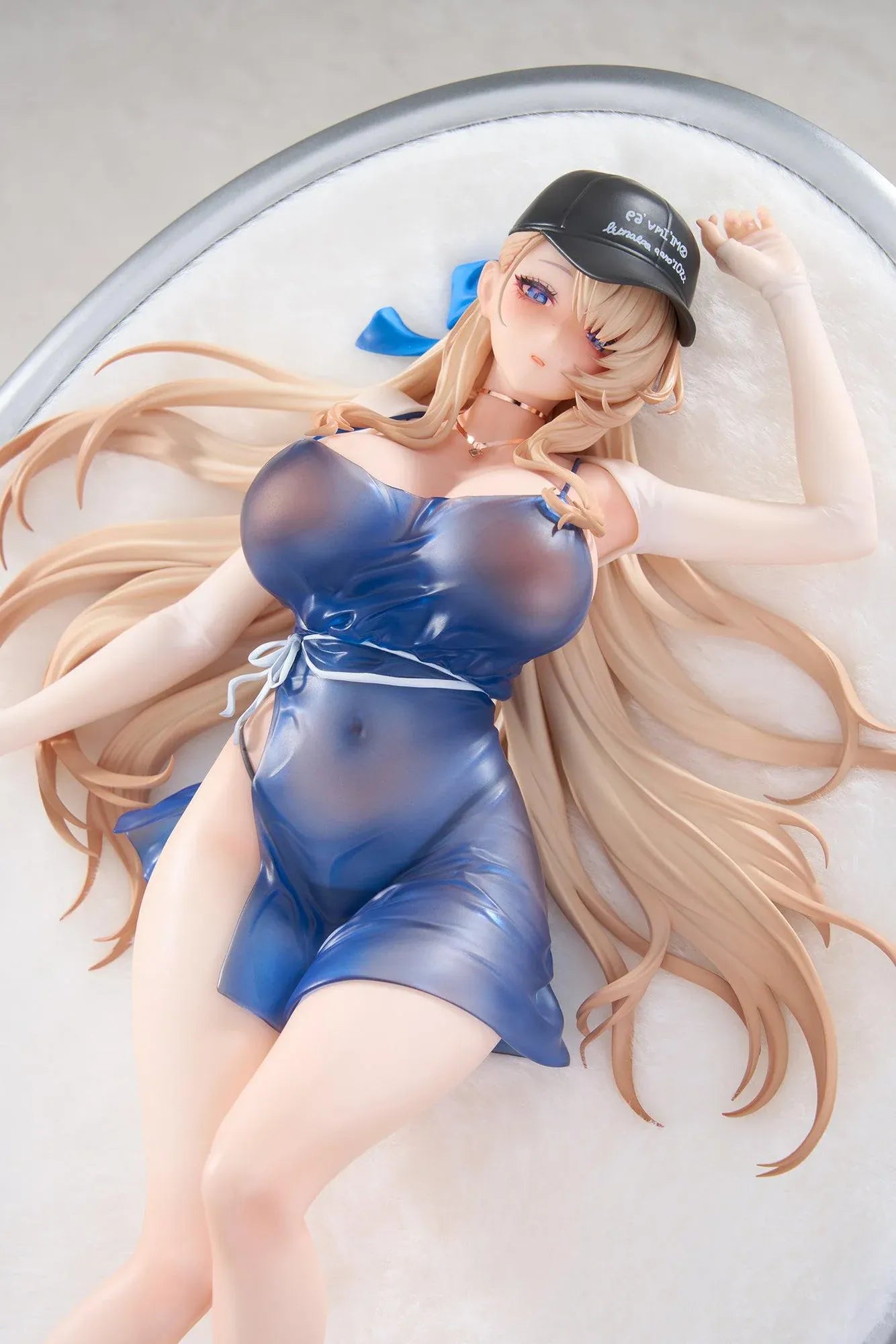 Brown Dust 2 Wilhelmina Water Park Queen 1/7 scale figure with bonus featuring Wilhelmina reclining on a cushion base in a translucent blue swimsuit with flowing blonde hair