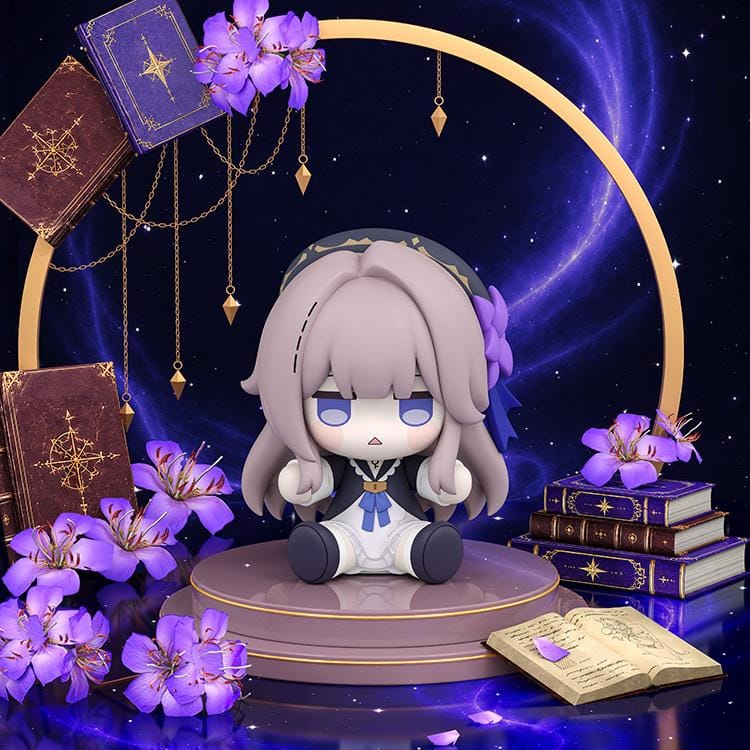 Honkai Star Rail Huggy Good Smile The Herta Figure seated in her signature outfit with purple hair accessories