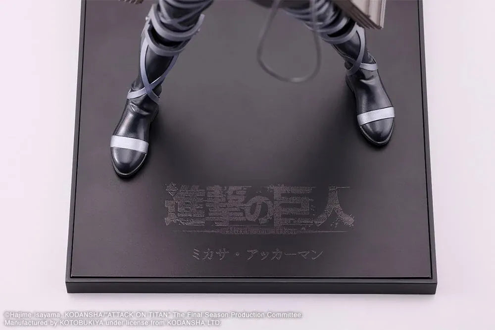 Attack on Titan Oshi Works Mikasa Ackerman The Final Season figure featuring Mikasa in her Survey Corps uniform adjusting her signature red scarf with detailed ODM gear