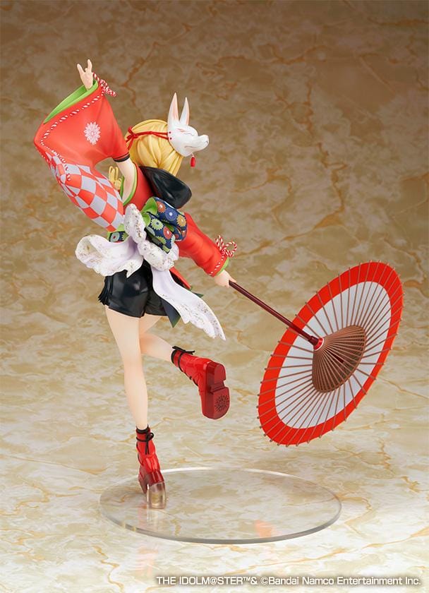 Gakuen iDOLM@STER Kotone Fujita Kamurogiku Ver. 1/7 scale figure wearing a red traditional outfit with a fox mask and wagasa umbrella.