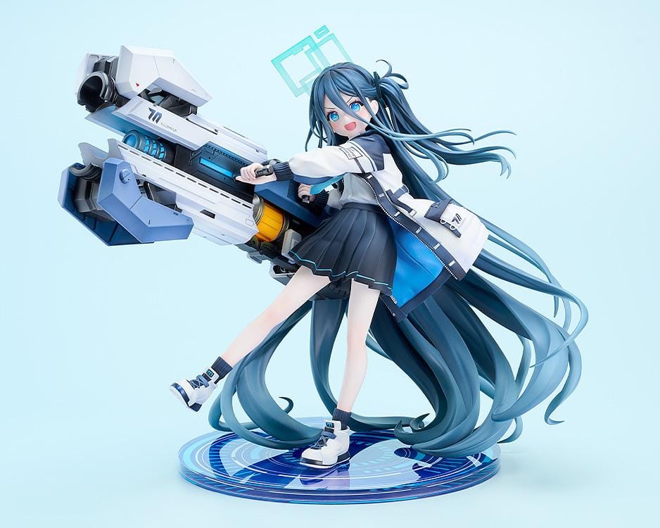 Blue Archive Aris Awaken Supernova 1/7 Scale Figure with futuristic weapon, blue hair, halo, and dynamic action pose
