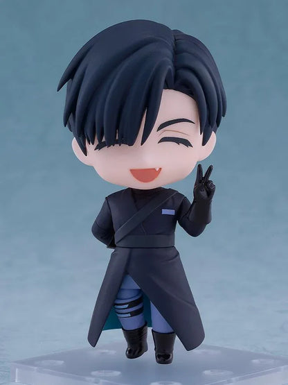 ALIEN STAGE Nendoroid Ivan Figure featuring a black-haired anime character with dark eyes, a small fang, a dark long-sleeved outfit, black gloves, and matching boots while holding a light-blue accessory.