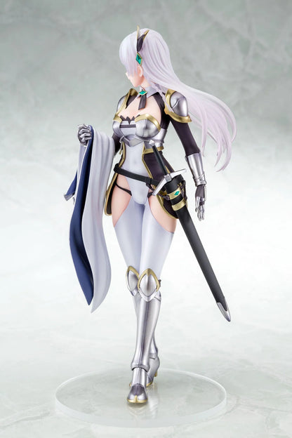 Old Country Bumpkin to Master Swordsman Allucia Citrus 1/6 Scale Figure with pale lavender hair, silver armor, sword accessory, cape, and clear display base
