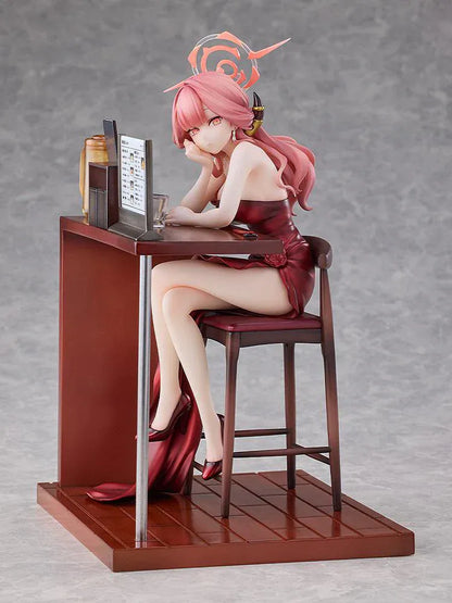Blue Archive Aru Dress Memorial Lobby version 1/7 scale figure seated at bar counter in red dress