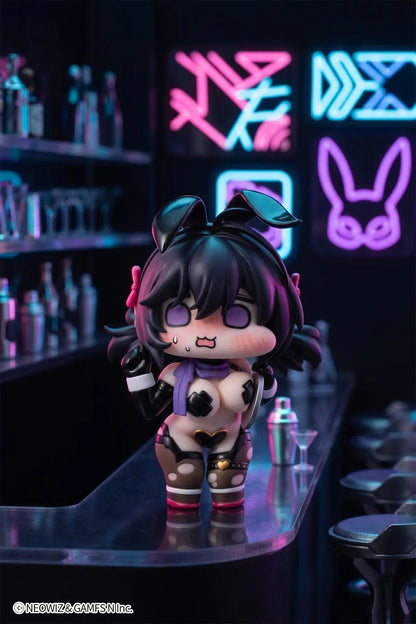 Brown Dust 2 Celebrity Bunny Loen-chan x illustration by JAZZ JACK Non Scale Figure featuring Loen-chan in a glossy black bunny-inspired outfit with purple scarf, twin-tail hair, and bunny ear accents.