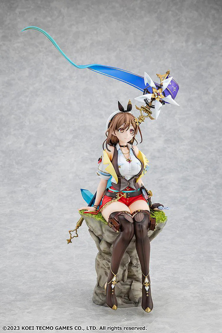 Atelier Ryza 3 Alchemist of the End and the Secret Key Ryza Reisalin Stout 1/7 Scale Figure featuring Ryza seated on a rock base with her alchemy staff and detailed adventurer outfit.