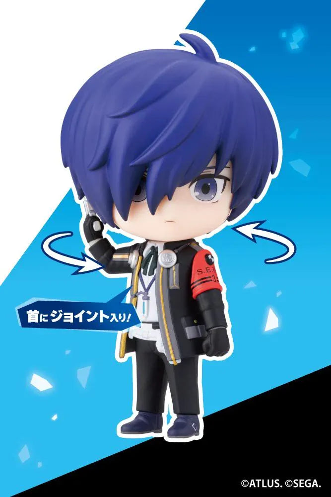 Persona 3 Reload Oshi Works Mini Hero Figure with blue hair, SEES uniform, headphones, and Evoker