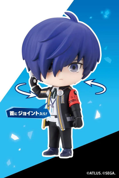 Persona 3 Reload Oshi Works Mini Hero Figure with blue hair, SEES uniform, headphones, and Evoker