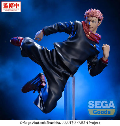 Jujutsu Kaisen Luminasta Yuji Itadori The Culling Games Figure in an airborne kick pose with wooden platform display base
