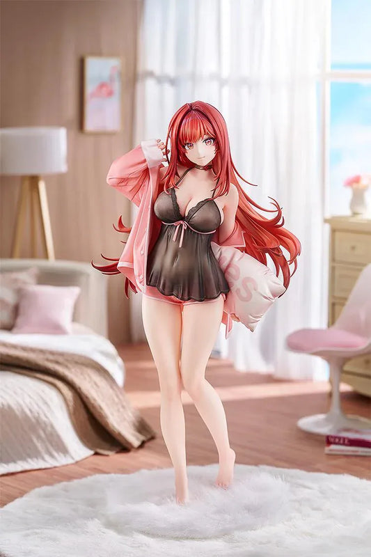 GODDESS OF VICTORY: NIKKE Rapi: Red Hood Cherished Red 1/7 scale figure wearing dark sleepwear and a pink cardigan while holding a pillow.