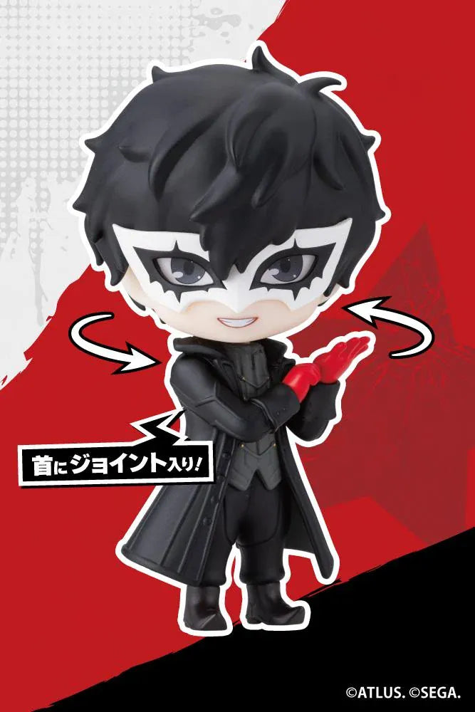 Persona 5 Royal Oshi Works Mini Joker Figure wearing his black Phantom Thief outfit, white mask, and red gloves
