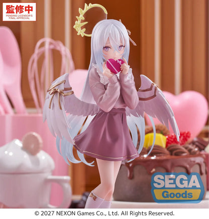 Blue Archive XStellar Azusa Happy Valentine Figure with white hair, angel wings, heart-shaped gift, and red heart display base