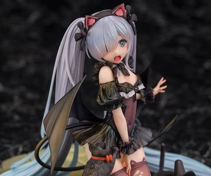 Azur Lane Janus Fright Night Scaredy Cat Ver. 1/7 scale figure featuring Janus in a Halloween-themed gothic outfit with cat ears, bat wings, black cats, and a detailed display base