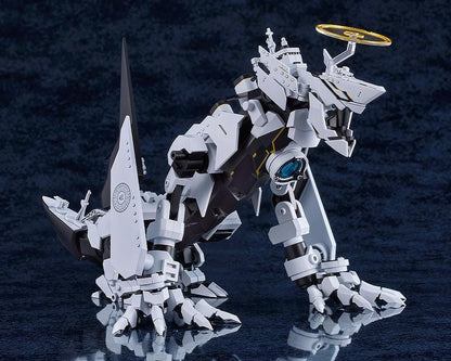 Blue Archive MODEROID Daath Model Kit featuring a white and black armored mecha design with gold effect parts and detailed mechanical styling