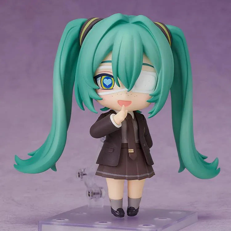 Hatsune Miku Monitoring Ver. Nendoroid figure with teal twin tails, interchangeable face plates, and monitoring-themed accessories