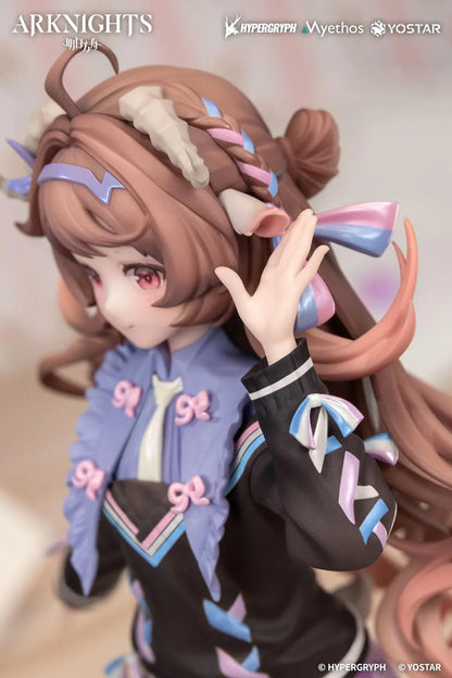 Arknights Gift Plus Eyjafjalla the Hvit Aska One More Story Ver 1/8 Scale Figure wearing a purple plaid skirt, thigh-high socks, pastel accessories, and slippers