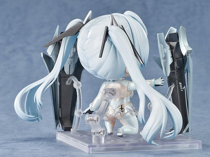NIKKE Nendoroid Cinderella chibi figure with white twin tails and mechanical weapon arms