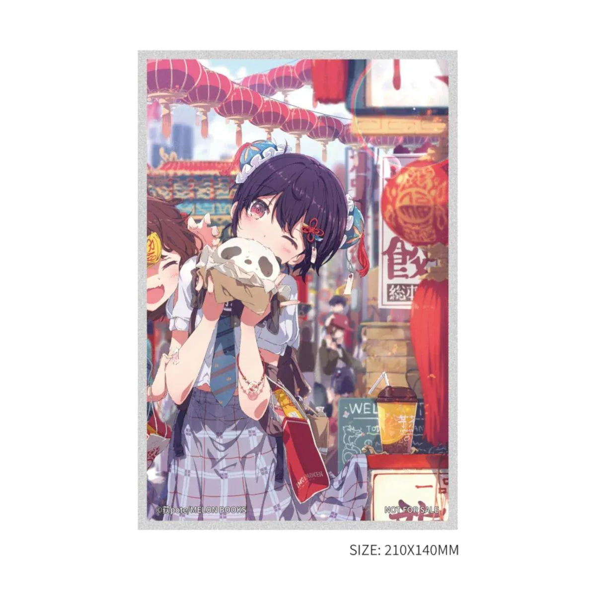 Panda Nikuman-chan Illustrated by Ogipote 1/6 Scale Figure featuring a purple-haired anime girl wearing a plaid skirt, white blouse, and teal necktie while holding a panda-shaped steamed bun beside a red street food sign.