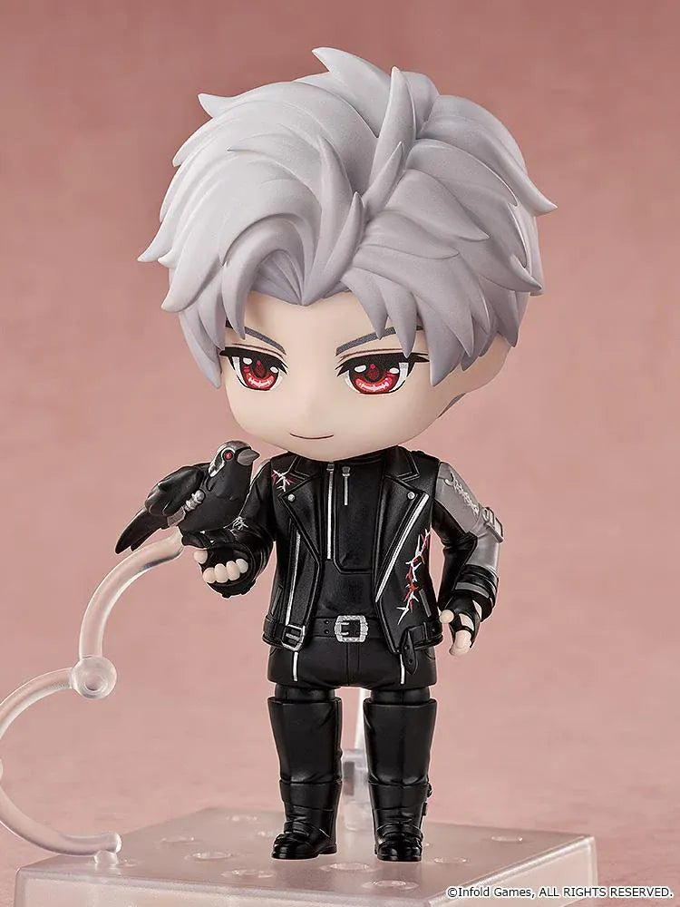 Love and Deepspace Nendoroid Sylus Figure with silver hair, red eyes, and black outfit