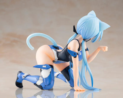 Frame Arms Girl Stylet Swimsuit Ver. Figure featuring Stylet with long light blue hair, cat ear details, blue-and-black swimsuit outfit, mechanical accessory parts, and display pose.