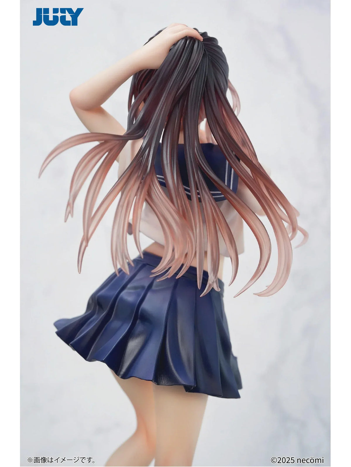 Summer Girl 1/6 Scale Figure featuring a brown-haired anime girl with purple eyes, a white sailor-style top, red necktie, navy-blue pleated skirt, and blue school bag.