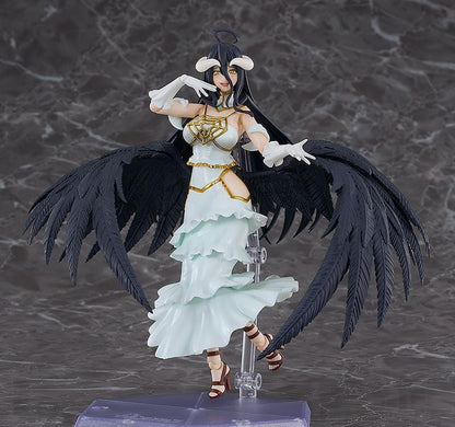 Overlord The Holy Kingdom figma Albedo Figure wearing her white and gold dress with large black feathered wings and signature horns