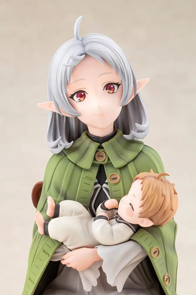 Mushoku Tensei Jobless Reincarnation Sylphiette Greyrat and Lucie Greyrat 1/7 Scale Figure with Sylphiette seated holding Lucie on a wooden-style display base