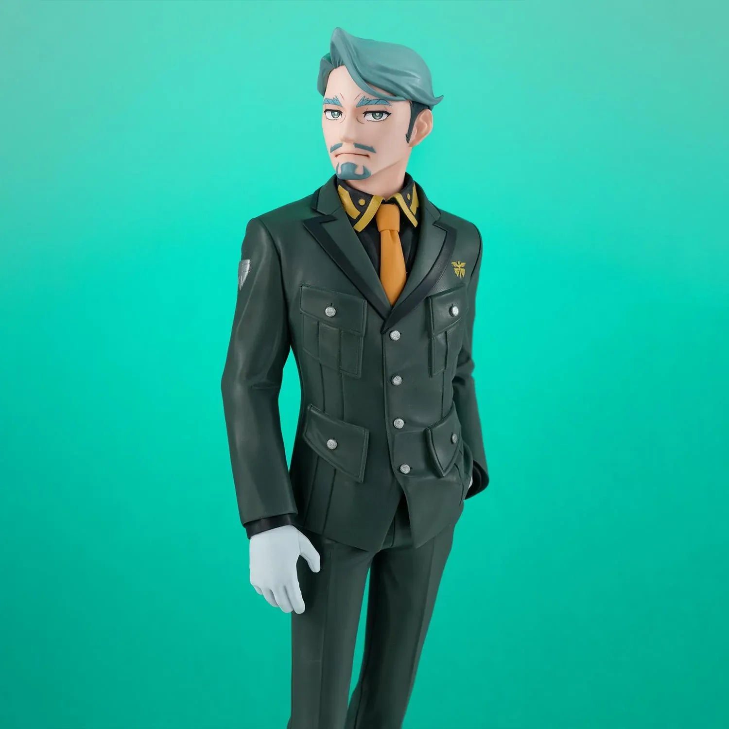 Mobile Suit Gundam GQuuuuuuX Lucrea Light Challia Bull Figure featuring Challia Bull with teal-gray hair, formal uniform, white gloves, tie, and confident standing pose.