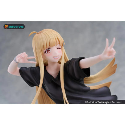 Kaguya In the Real World Ver. 1/7 scale figure with flowing blonde hair, a black outfit, blue sneakers, and a winking peace-sign pose.