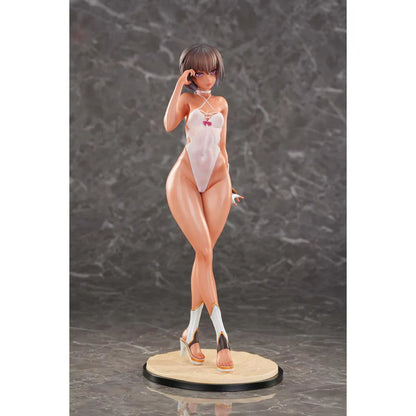 Taimanin RPG Adult Yukikaze Swimsuits Ver. 1/6 Scale Figure featuring Yukikaze in a white swimsuit-style outfit with purple eyes, short hair, gold accents, and display base.