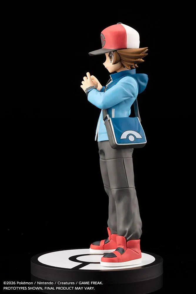 Pokemon ARTFX J Hilbert with Victini 1/8 scale figure featuring Hilbert holding a Poke Ball with Victini and flame effects