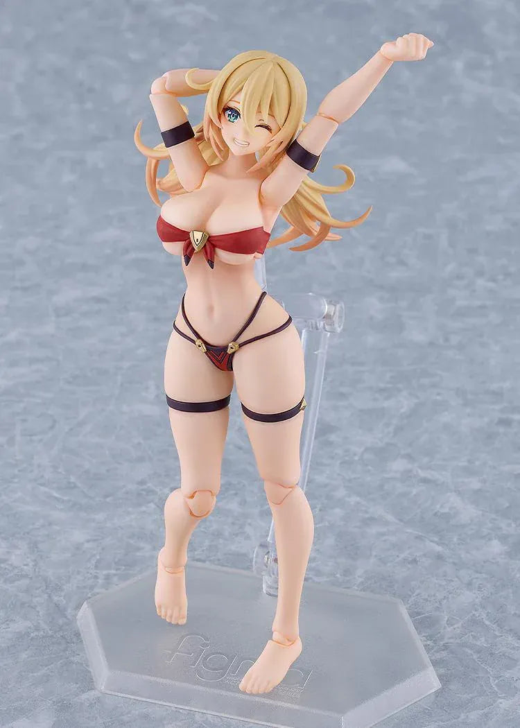 BUNNY SUIT PLANNING figma Veronica Sweetheart Swimsuit Ver. Figure with blonde hair, red swimsuit, sunglasses, platform sandals, and weapon accessory