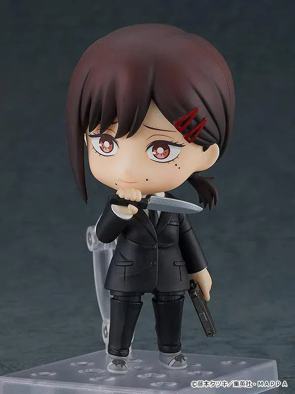 Chainsaw Man Nendoroid No.2014 Kobeni re-run chibi figure in black suit with brown hair and red hairclips