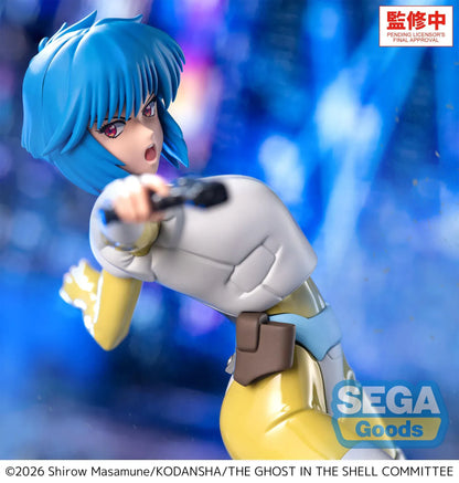 The Ghost in the Shell Luminasta Motoko Kusanagi figure aiming a pistol in a dynamic airborne pose