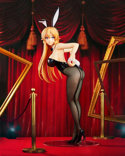 Erina Nakiri Bunny Ver. figure with long golden hair, purple eyes, black bunny ears and outfit, white cuffs, patterned tights, and black heels.