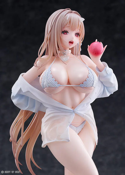 GODDESS OF VICTORY NIKKE Viper Shine of Love 1/7 Scale Figure with long hair, white beachwear-inspired outfit, apple accessory, and beach display base