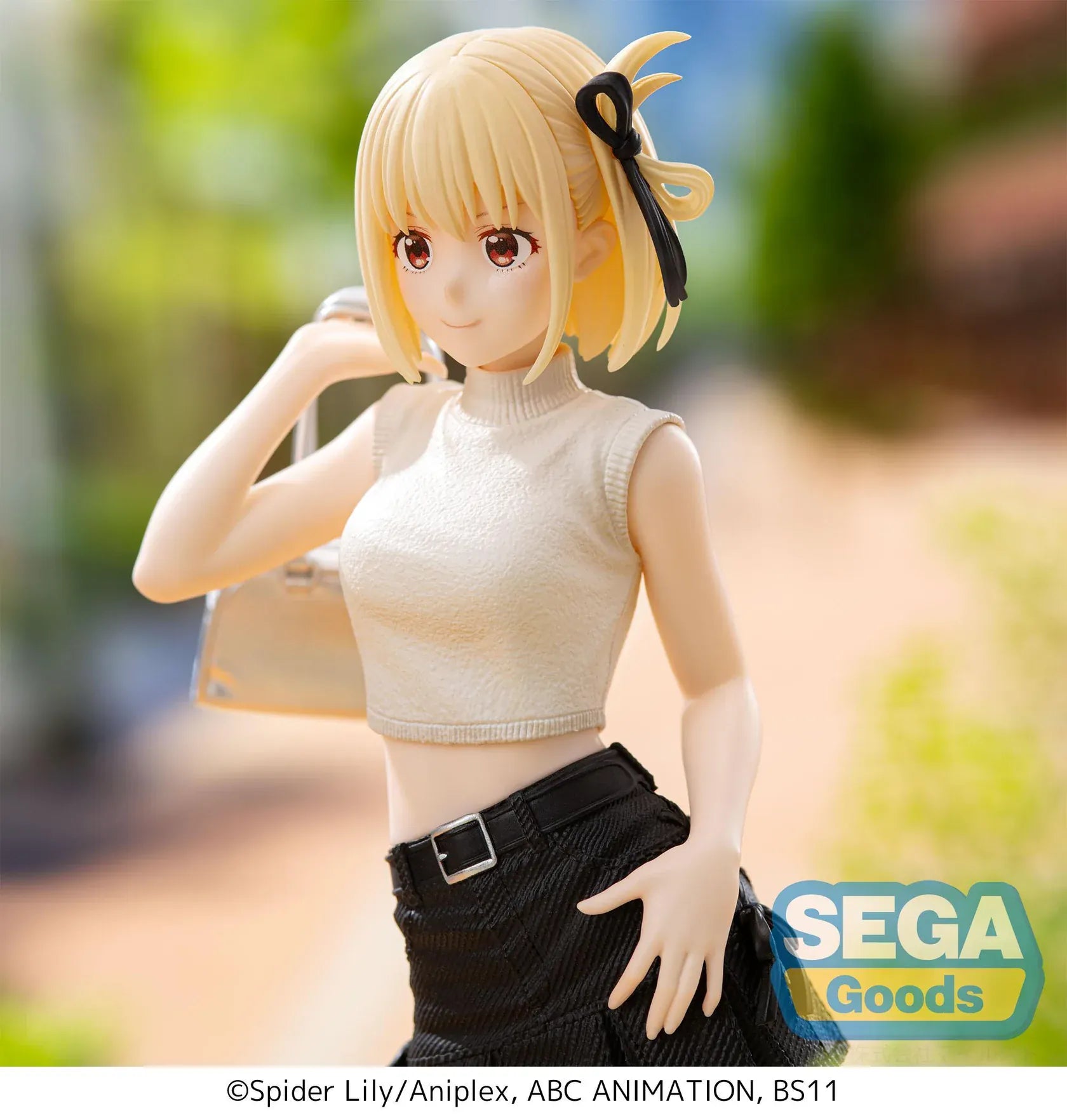 Lycoris Recoil High Premium Figure Chisato Nishikigi Street Snap Figure wearing a white crop top and black skirt