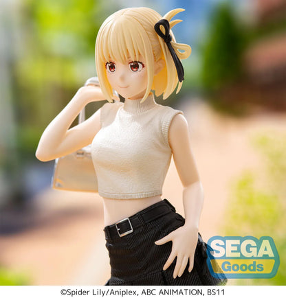 Lycoris Recoil High Premium Figure Chisato Nishikigi Street Snap Figure wearing a white crop top and black skirt