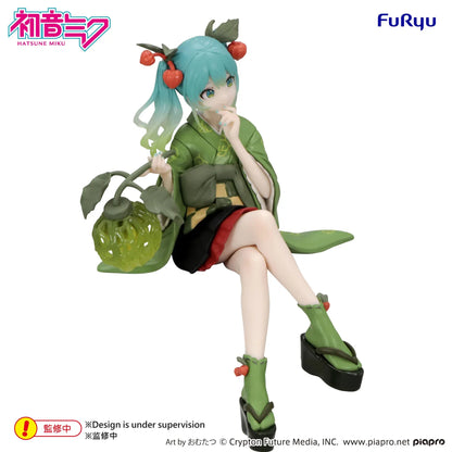 Vocaloid Hatsune Miku Flower Fairy Winter Cherry Green Color Ver Noodle Stopper Figure wearing a green floral-inspired outfit with red berry accents