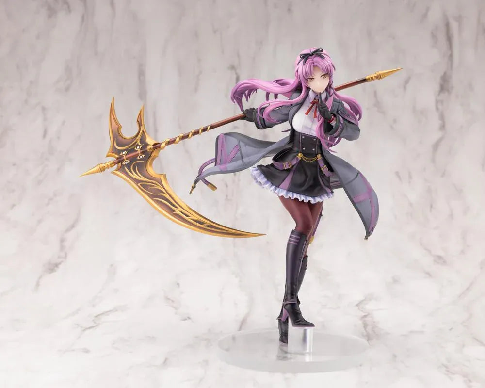 The Legend of Heroes Renne Bright Ver. 2 1/8 scale figure holding a large golden scythe in a black-and-purple outfit.