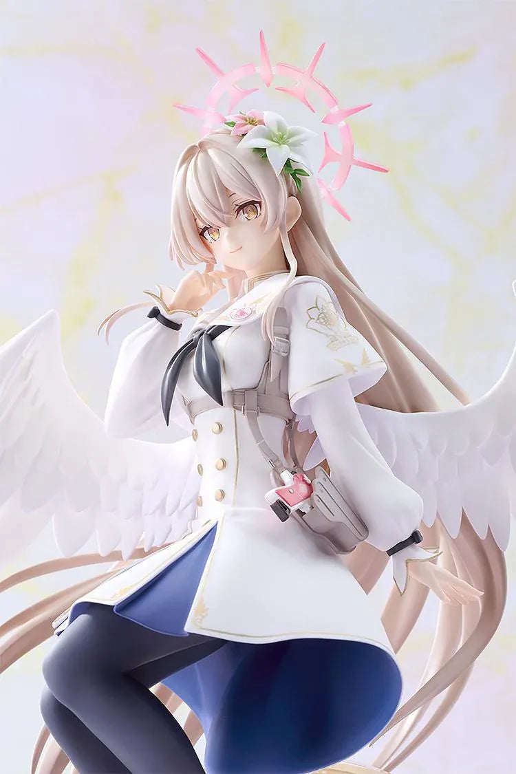 Blue Archive G.S. Collection Nagisa Radiance in Bloom 1/7 Scale Figure with white angel wings, floral halo, flowing uniform, and decorative crescent moon base