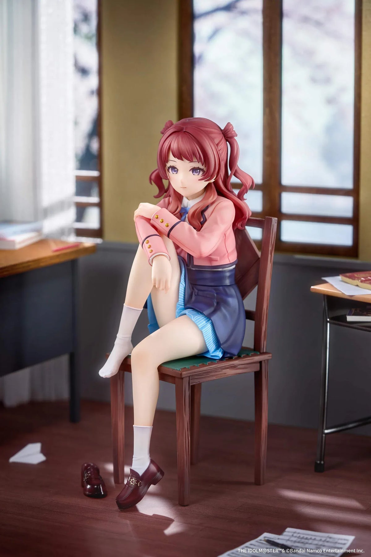 The Idolmaster Gakuen Saki Hanami Iris After the Rain Pre-Training Ver. 1/7 scale figure seated on a wooden chair.