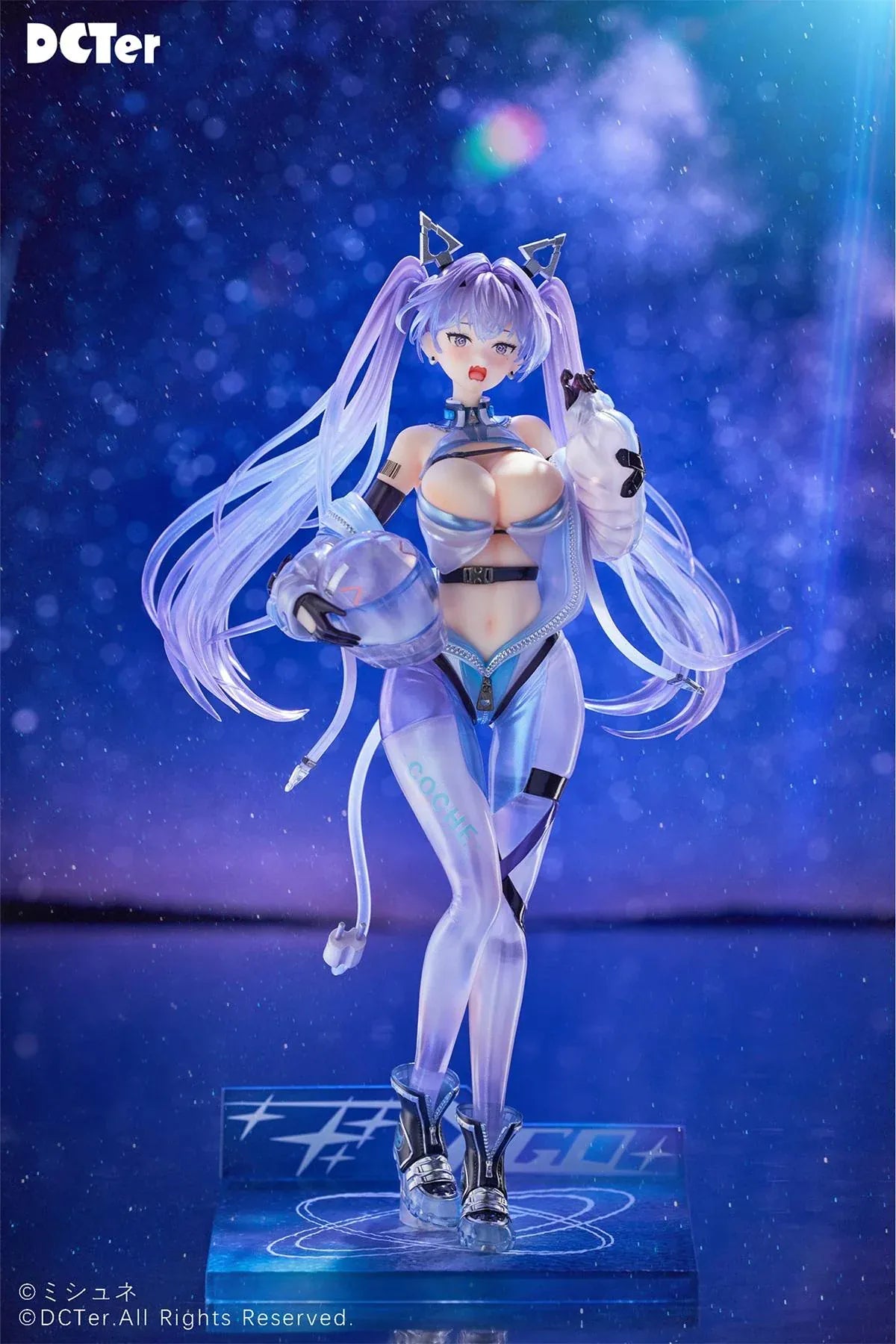 Star Sky Aila 1/7 scale figure featuring lavender twin tails, a futuristic blue bodysuit, helmet accessory, and custom sci-fi display base