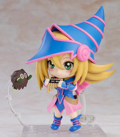 Yu-Gi-Oh! Nendoroid Dark Magician Girl Figure Rerelease with blue and pink magician outfit, oversized hat, staff, and chibi-style design